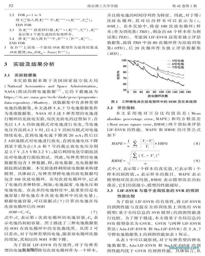 基于局部信息融合及支持向量回归集成的锂电池健康状态预测