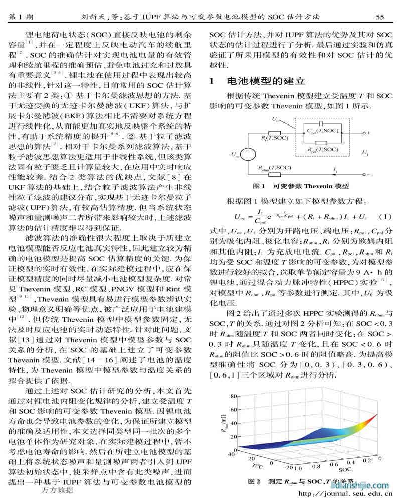 基于IUPF算法与可变参数电池模型的SOC估计方法