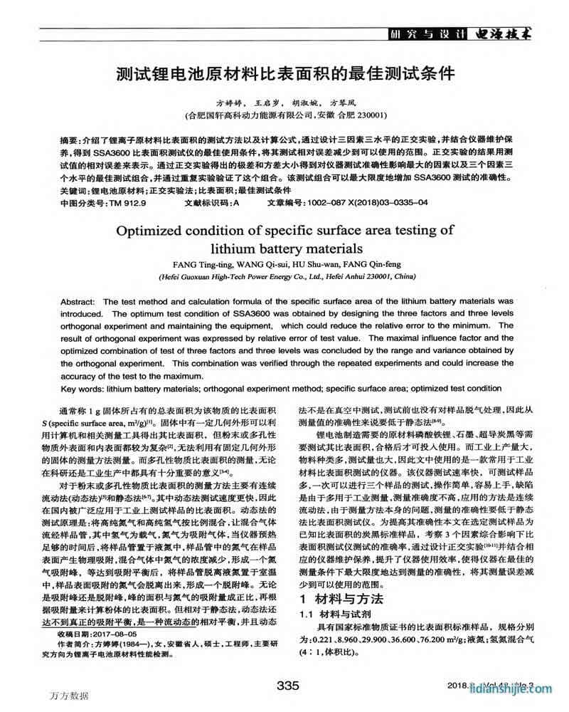 测试锂电池原材料比表面积的最佳测试条件