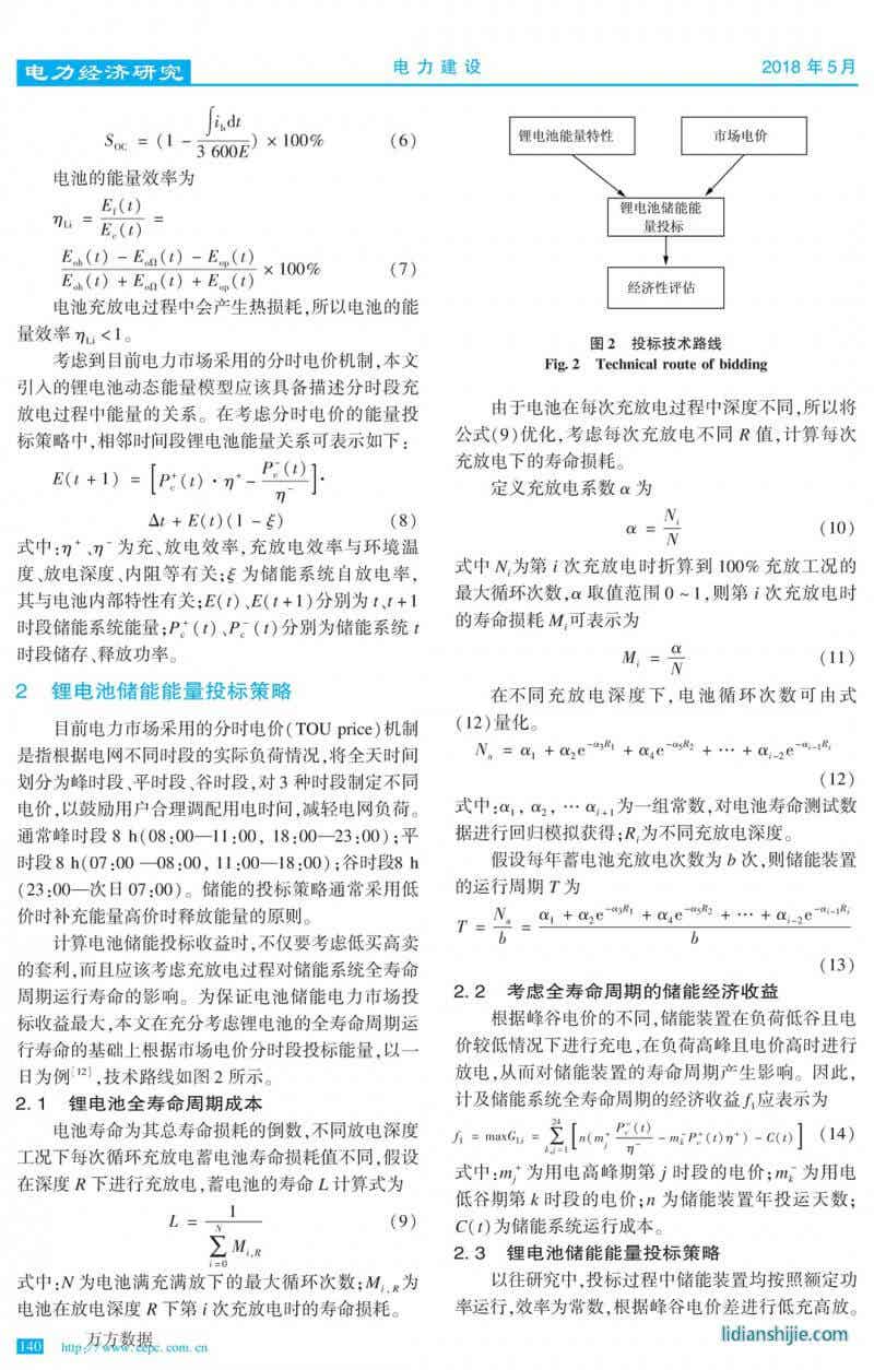 基于能量分配的锂电池储能电力市场投标策略
