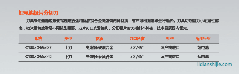 星之际锂电池极片分切刀φ100性能参数
