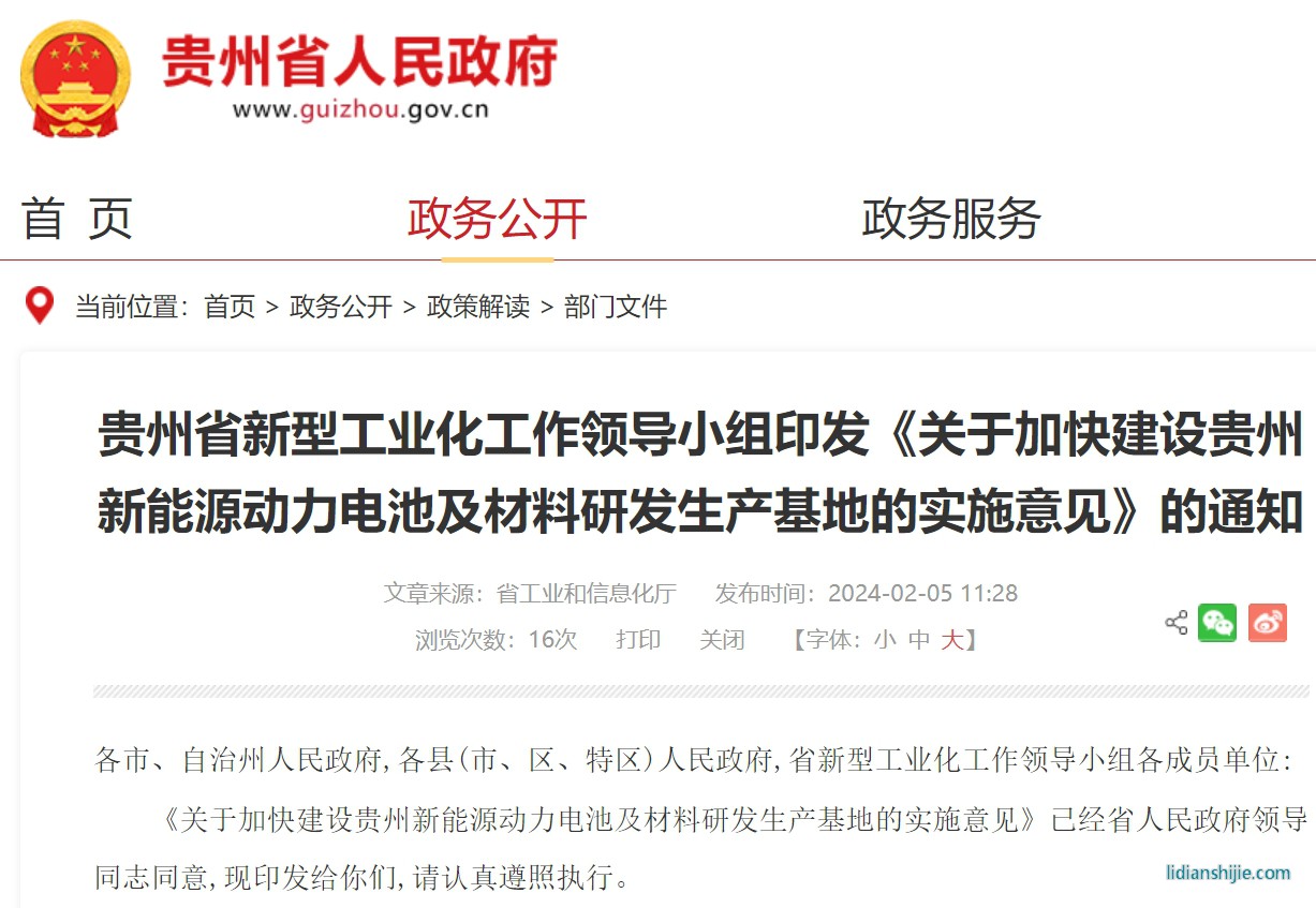 关于加快建设贵州新能源动力电池及材料研发生产基地的实施意见