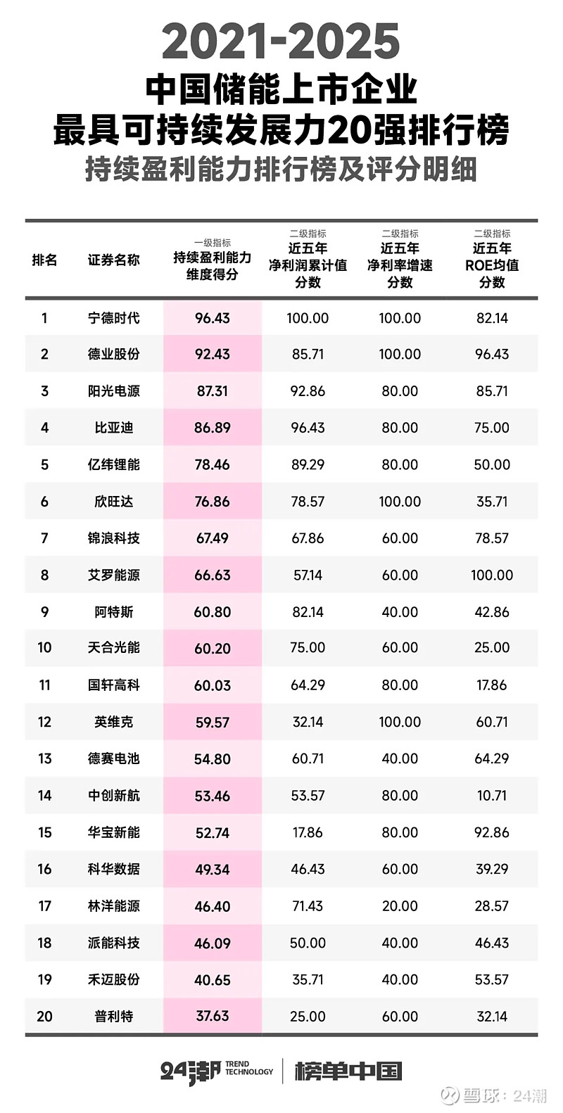 中国储能最具可持续发展力20强排行榜